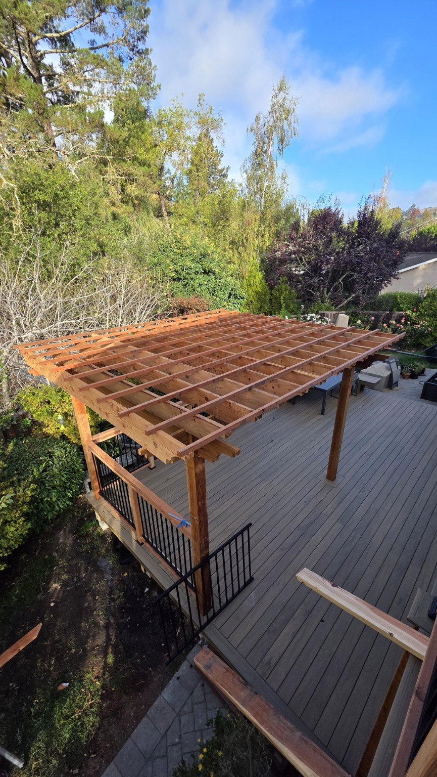 Pergola roof framing viewed from another angle